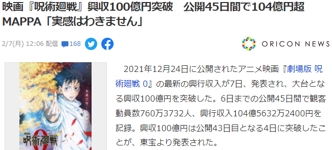 《剧场版 咒术回战0》票房突破100亿 JUMP系新爆款IP