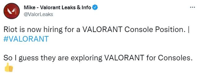 拳头招聘主机游戏设计师《Valorant》或登陆主机平台。